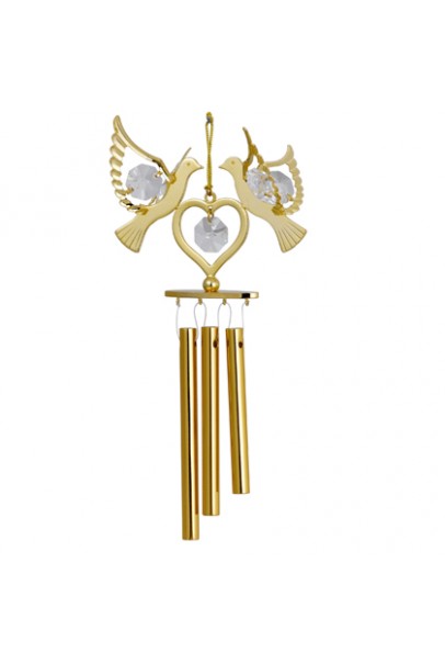 24K GOLD PLATED WIND CHIM  DOUBLE DOVE 